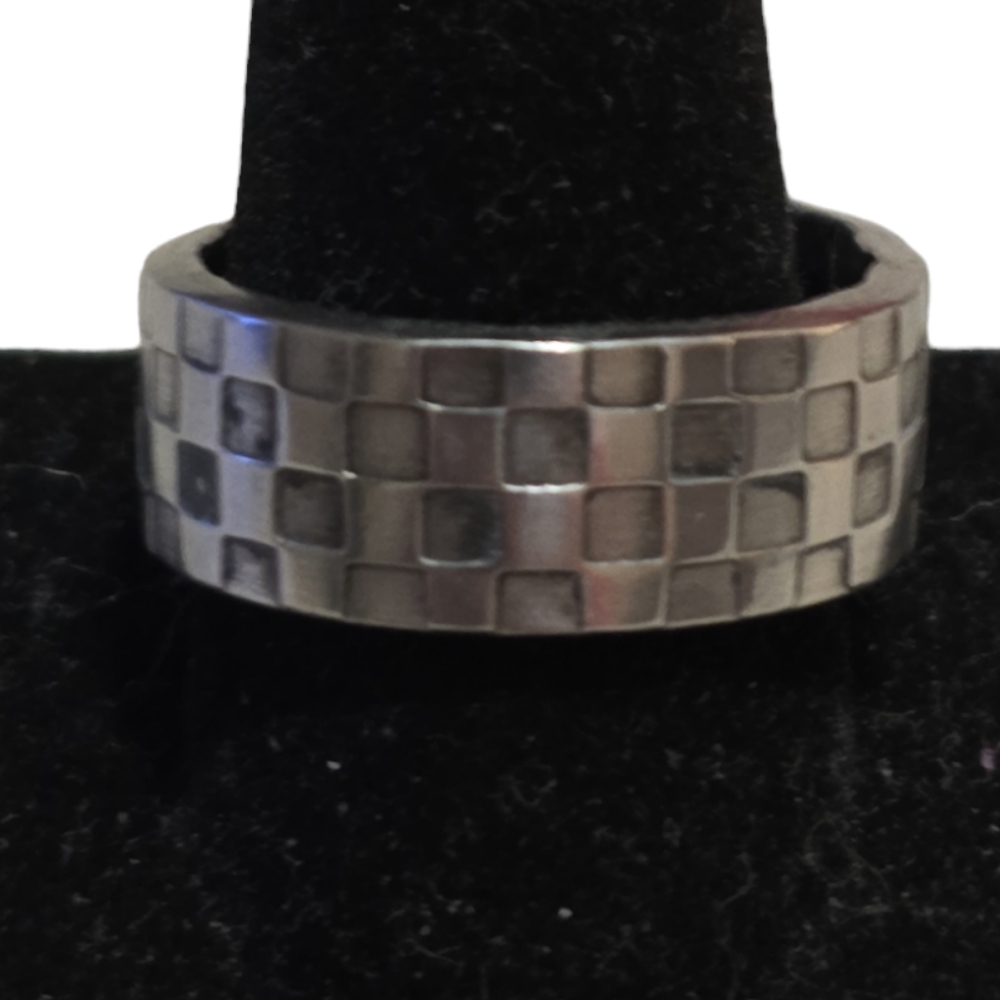 Vintage Checkered Flatware Hand Forged Spoon Ring Size 12 L12